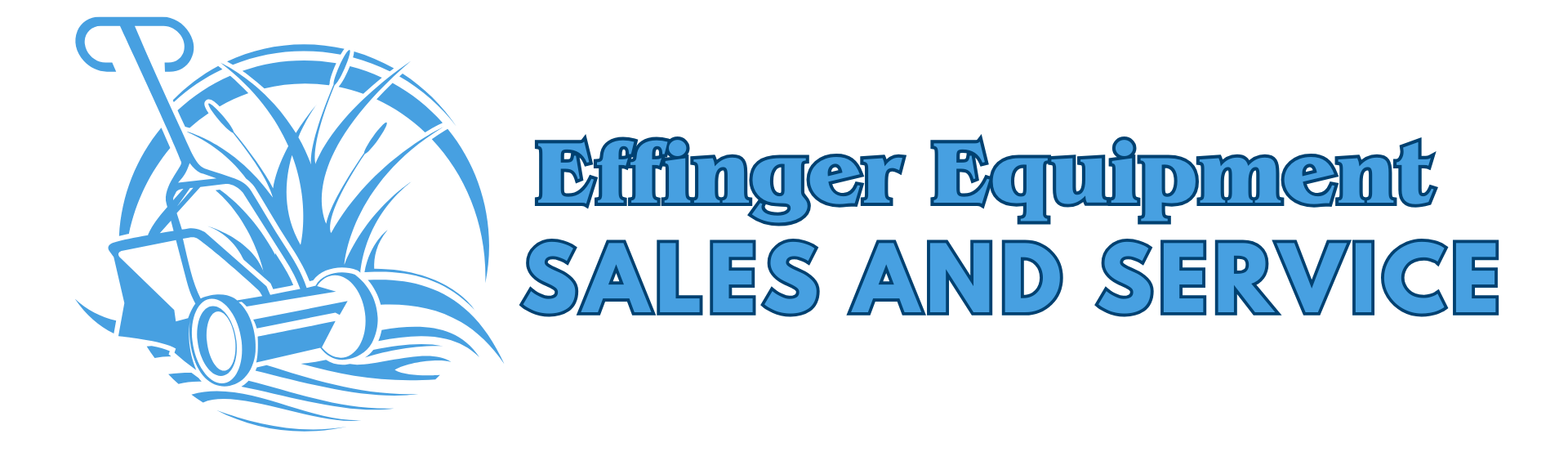 A blue logo for effinger equipment sales and service