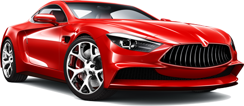 Red sports car with shiny paint and chrome wheels. Red sports car with shiny paint and chrome wheels.