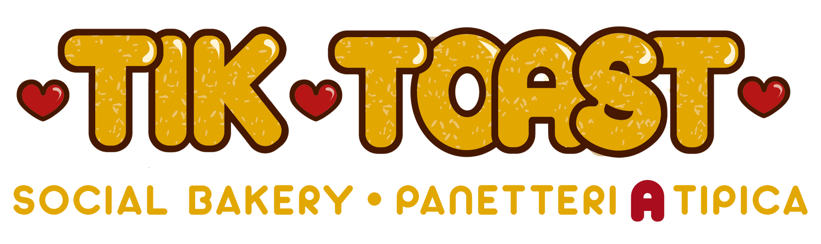 Due fette di pane tostato sorridenti con cuori e la scritta 