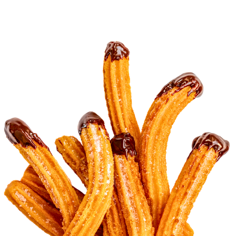 Churros con glassa di cioccolato.