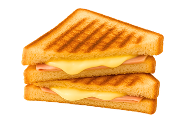 Panino al prosciutto e formaggio grigliato, farcito con formaggio fuso e pane tostato.