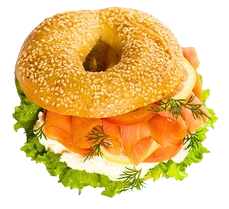 Panino con bagel al sesamo, salmone, formaggio cremoso, lattuga e aneto.