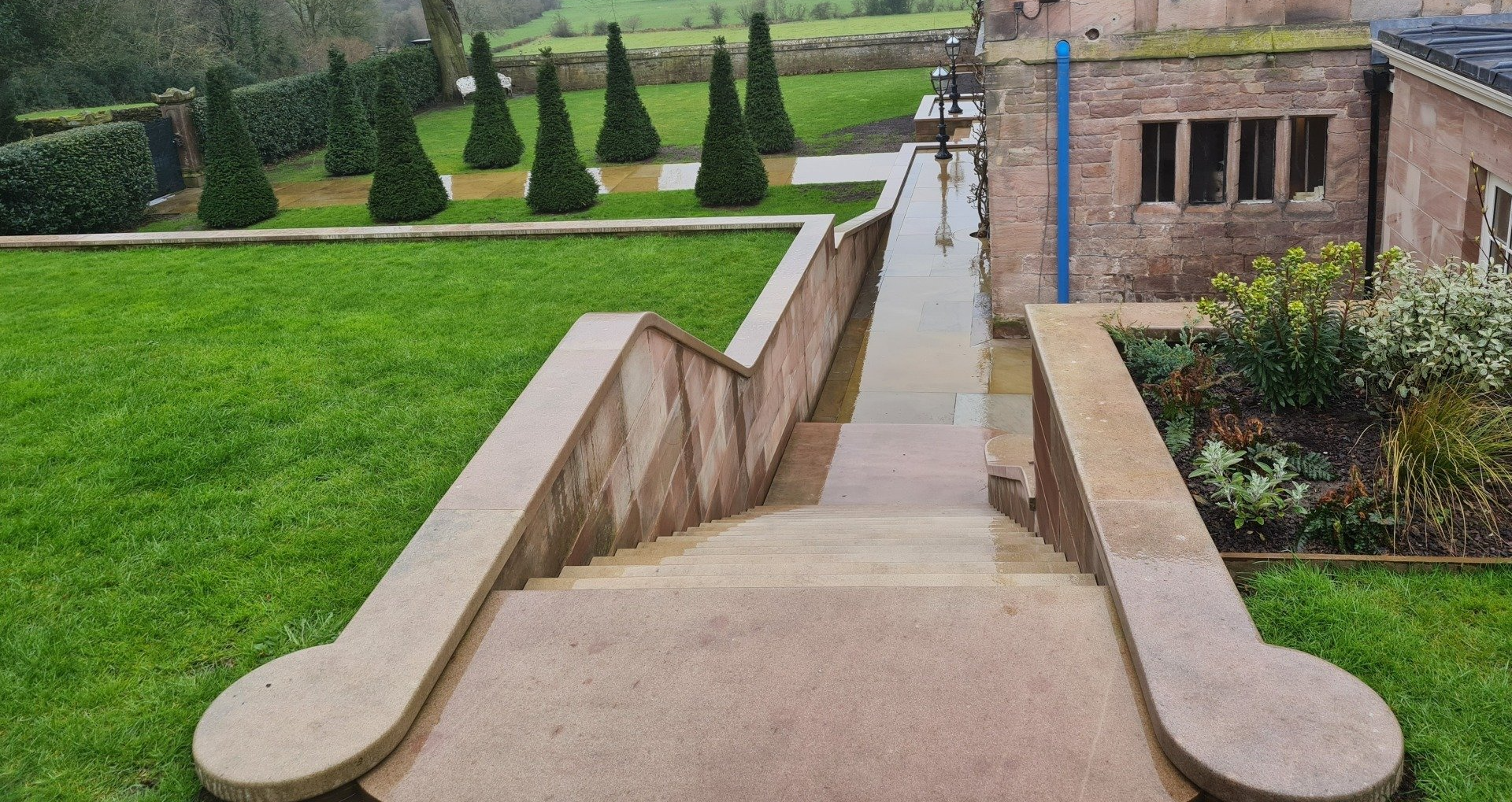 Natural stone steps and coping stones made from Derbyshire sandstone