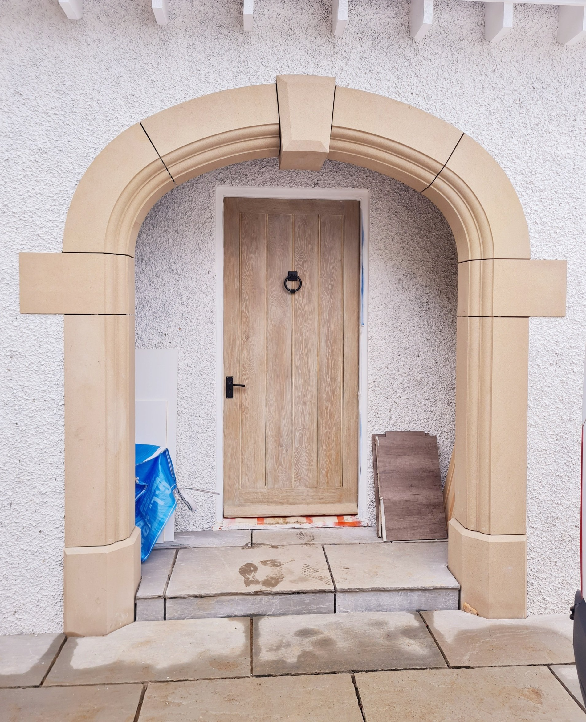 Large 4 centred arch doorway carved from Derbyshire buff sandstone