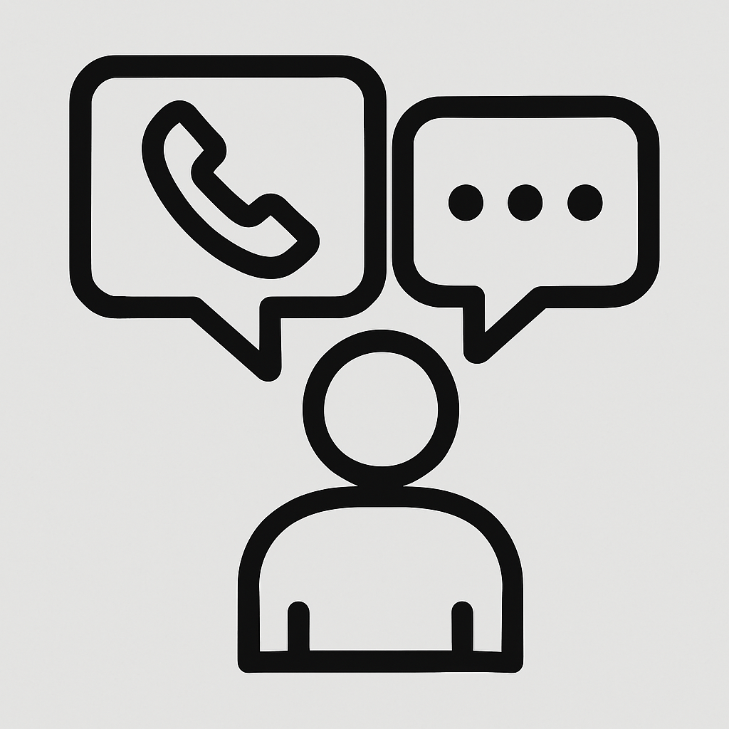 Piktogramm einer Person mit Sprechblase und Telefon