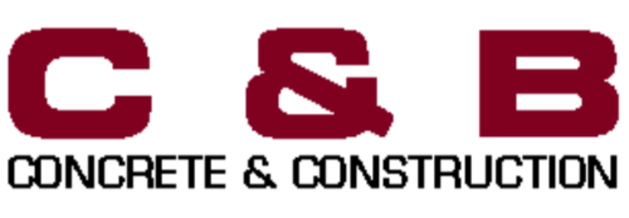 C & B Concrete & Construction logo in maroon with the business name below.