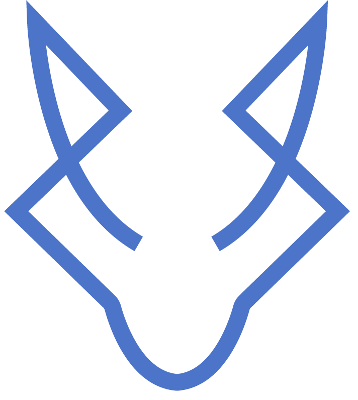 Blue stylized fox head outline.
