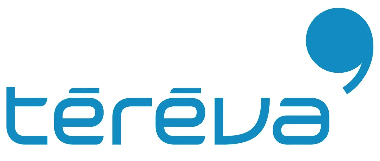 Logo bleu « téréva » avec une ligne courbe et un cercle.