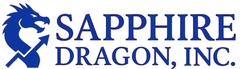 The logo for sapphire dragon inc. has a blue dragon on it.
