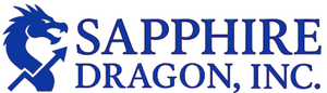 The logo for sapphire dragon inc. has a blue dragon on it.