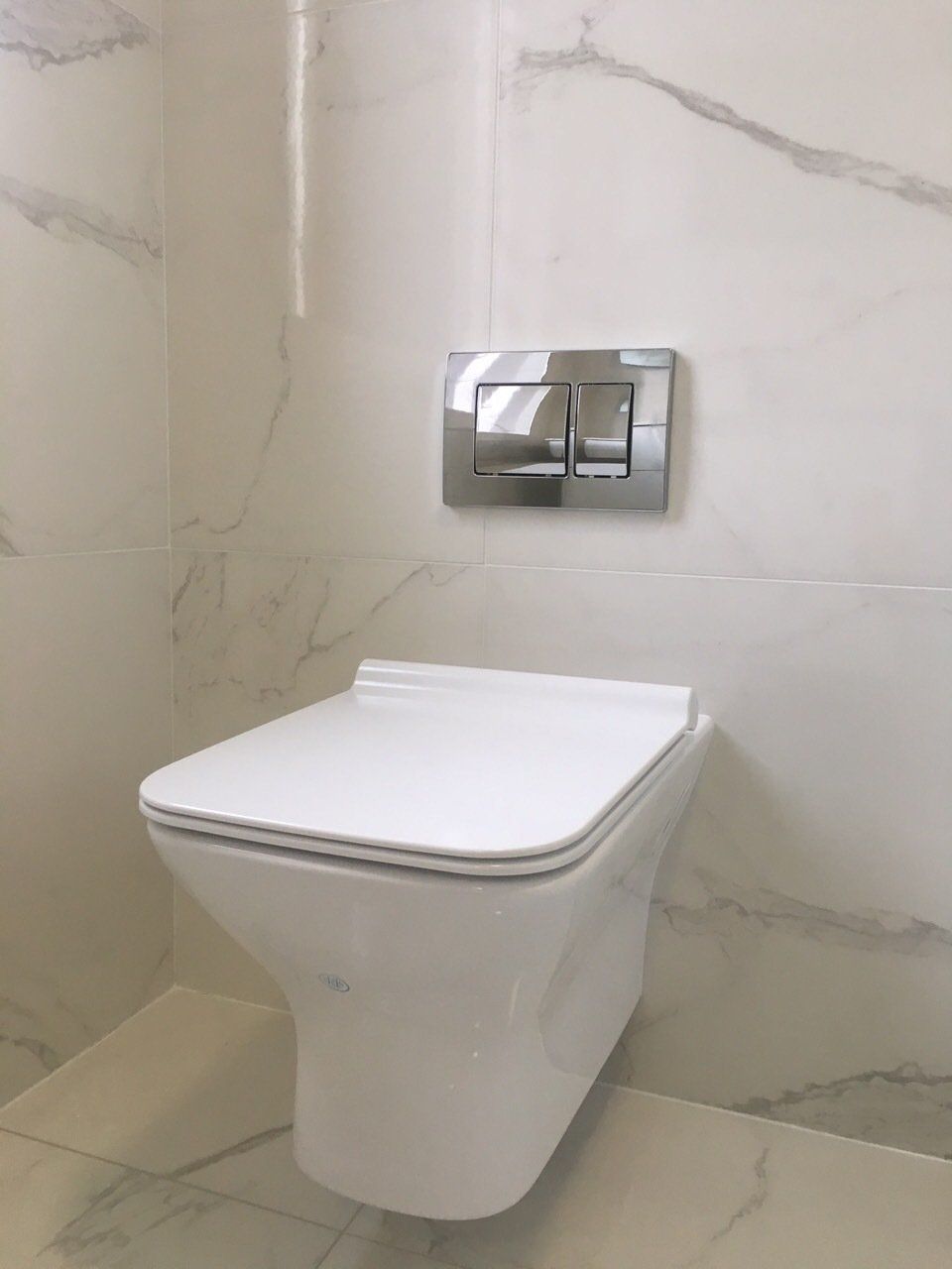 Wall hung WC, marble tiles, bathroom renovation
