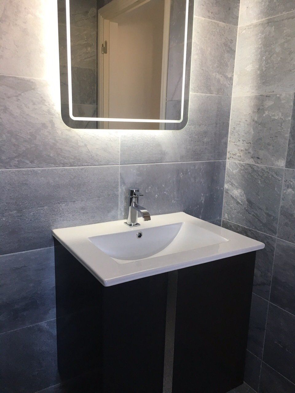 Grey tiles, bathroom renovation Dublin