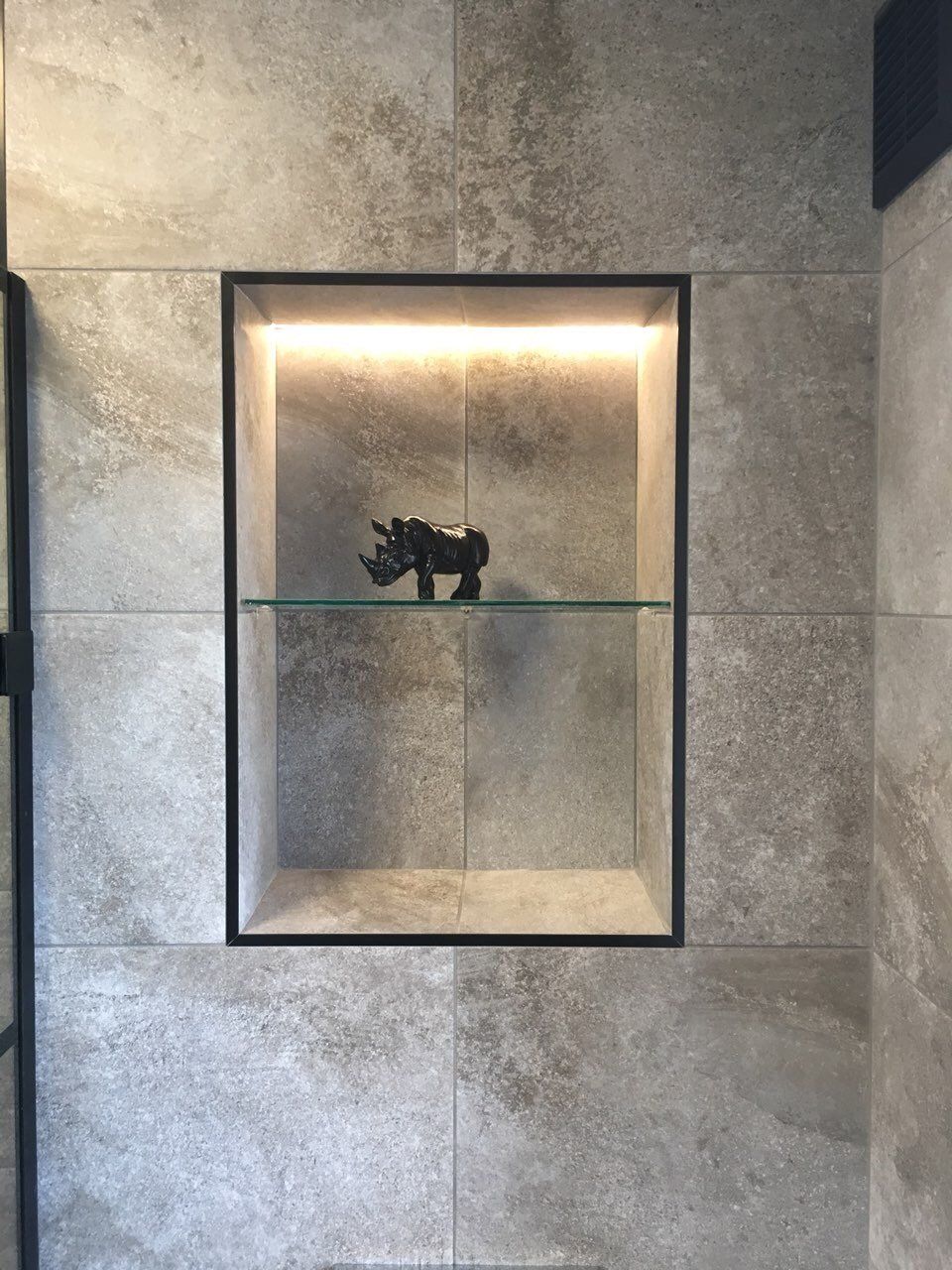 Grey tiles, black trims