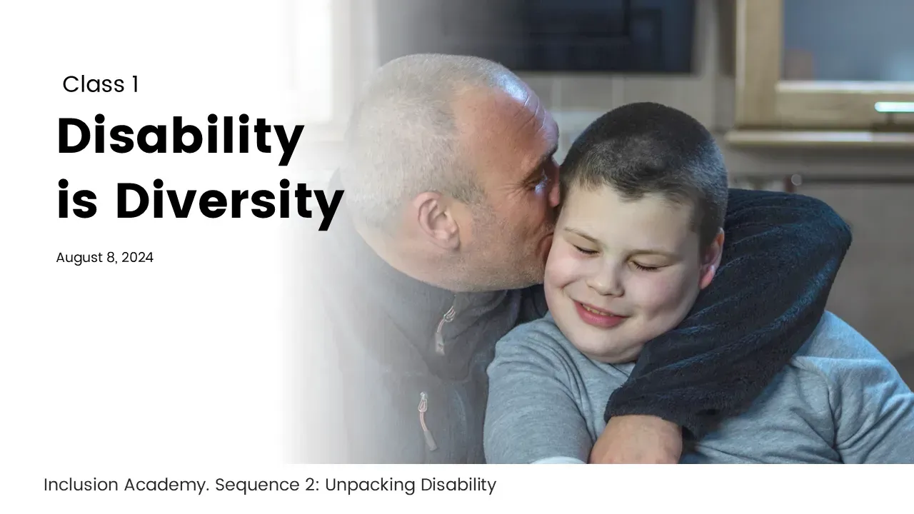 Father kissing son's cheek, embracing. Title: 
