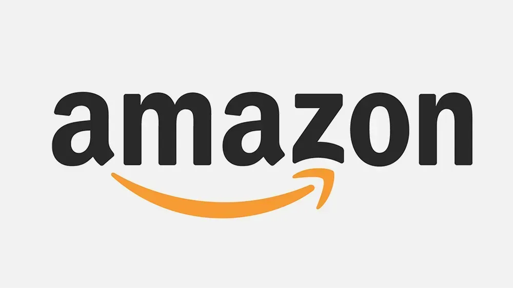 Amazon logo: black text with an orange arrow connecting "a" to "z".