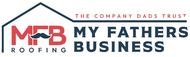 Logo for My Fathers Business roofing company.  Features MFB letters with a mustache, and roof outline. The company name is below.