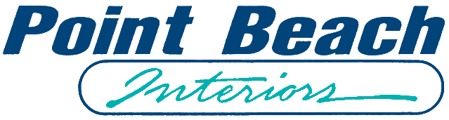 Point Beach Interiors logo with blue text on white background and teal underline.