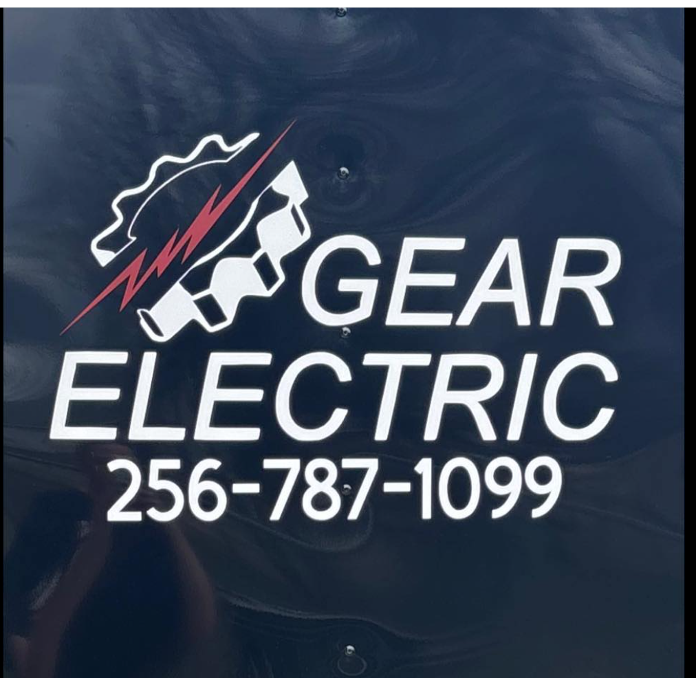 Gear Electric logo with a gear and lightning bolt symbol, white text, and phone number.