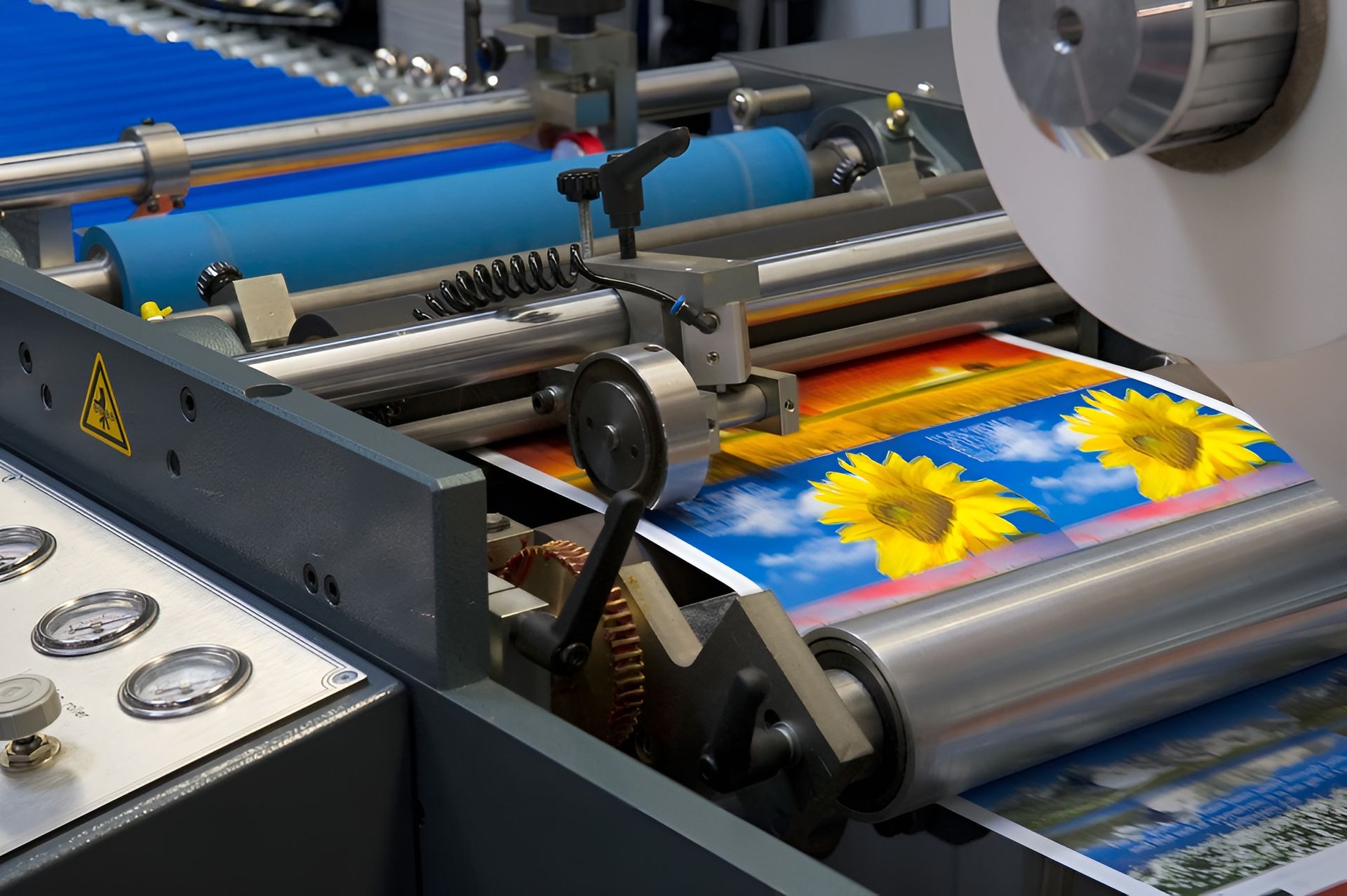 Printing Press Printing a Colorful Image of Sunflowers — Digi Print Pro in Lismore, NSW