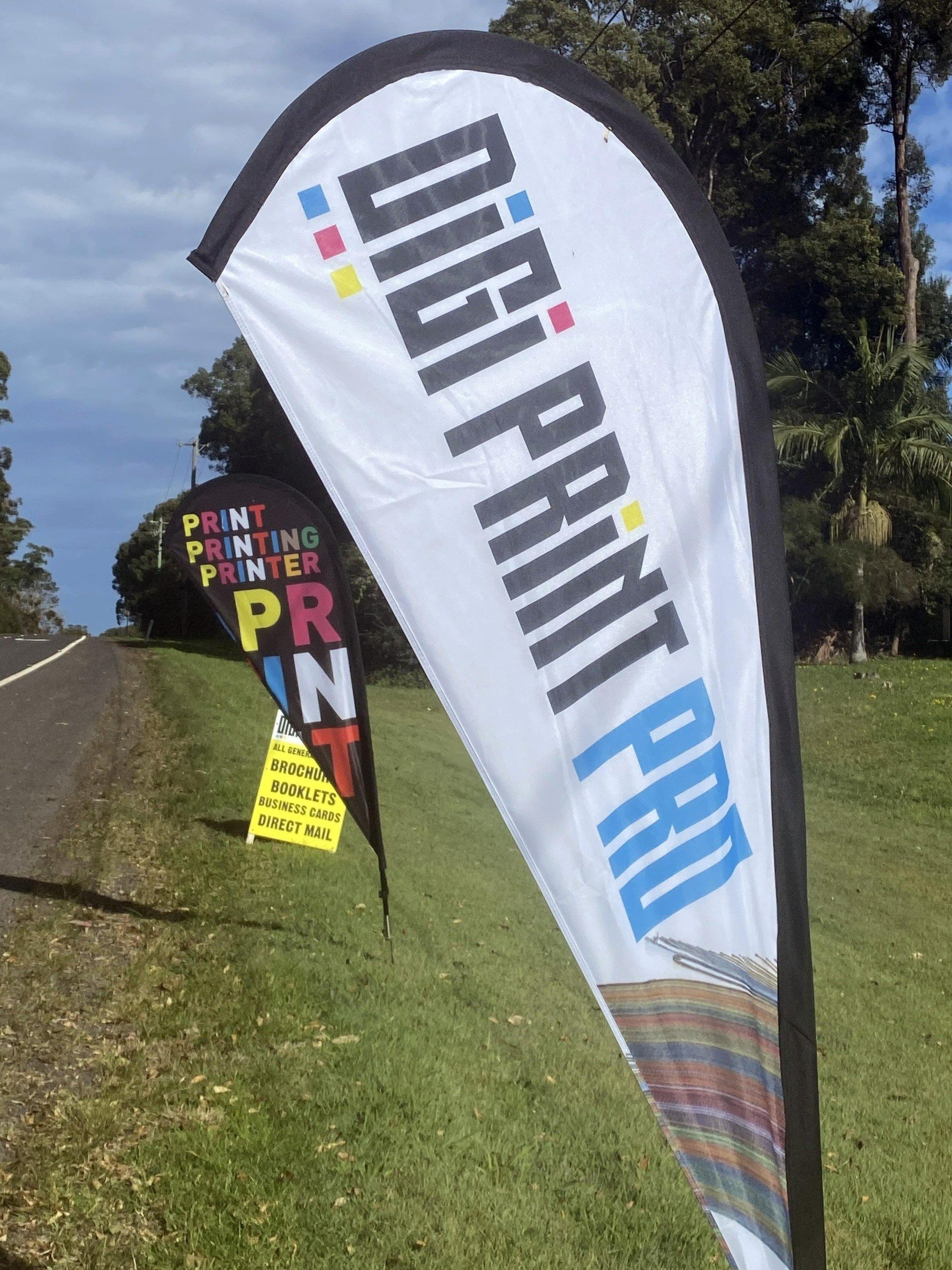 Teardrop Flag for Digi Print Pro with Blue, Cyan, and Black Lettering — Digi Print Pro in Bangalow, NSW