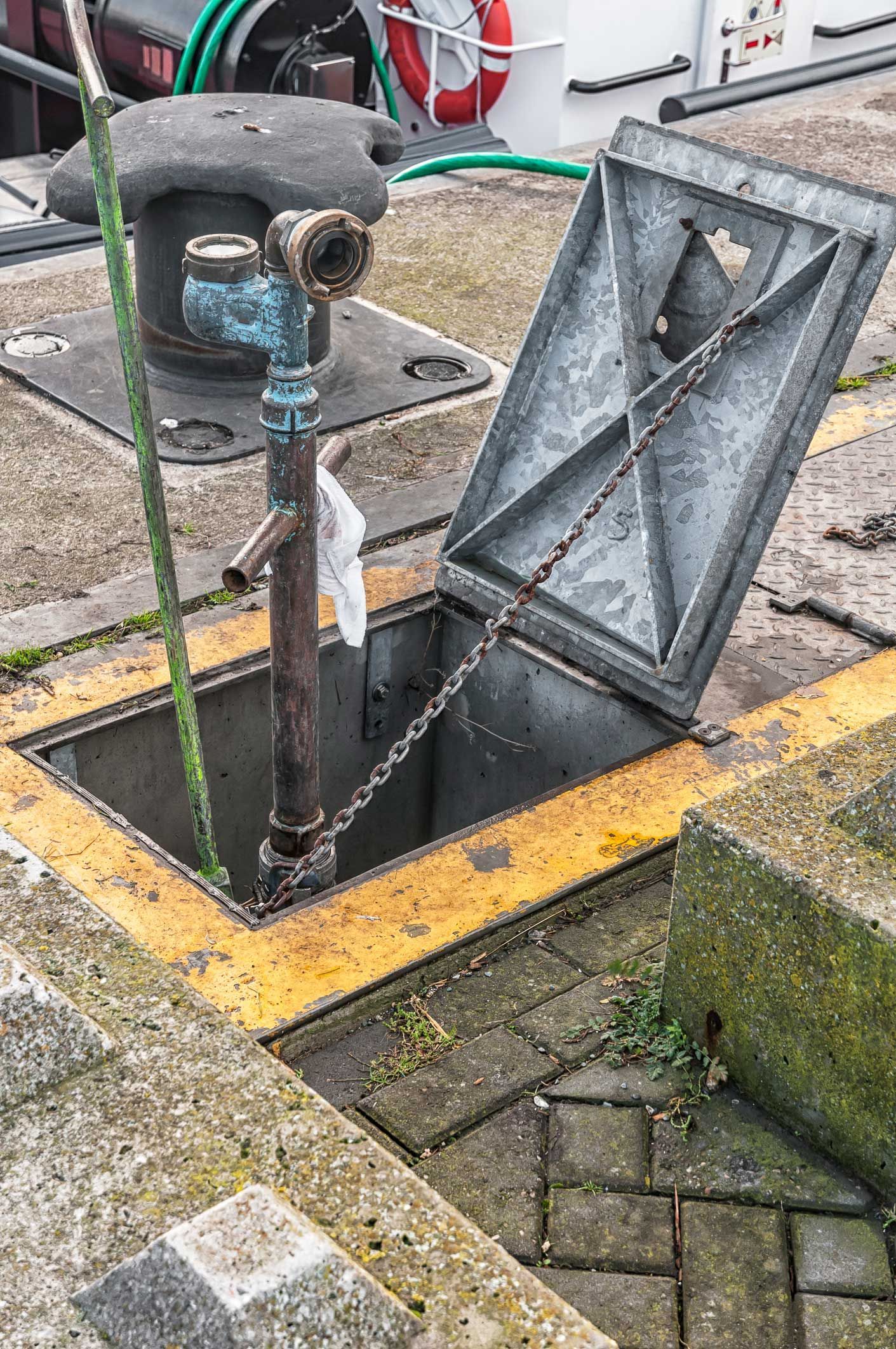 Water drain installation and pit.