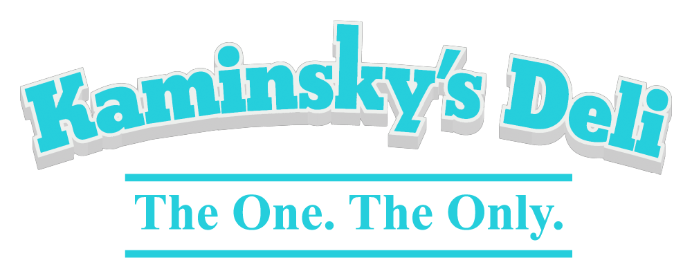 The logo for kaminsky 's deli is blue and white and says `` the one , the only . ''