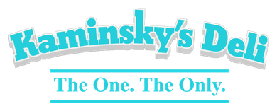 The logo for kaminsky 's deli is blue and white and says `` the one , the only . ''