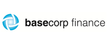 The basecorp finance logo is a blue circle with a swirl in the middle.