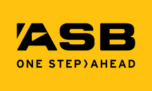 The logo for asb one step ahead is on a yellow background.