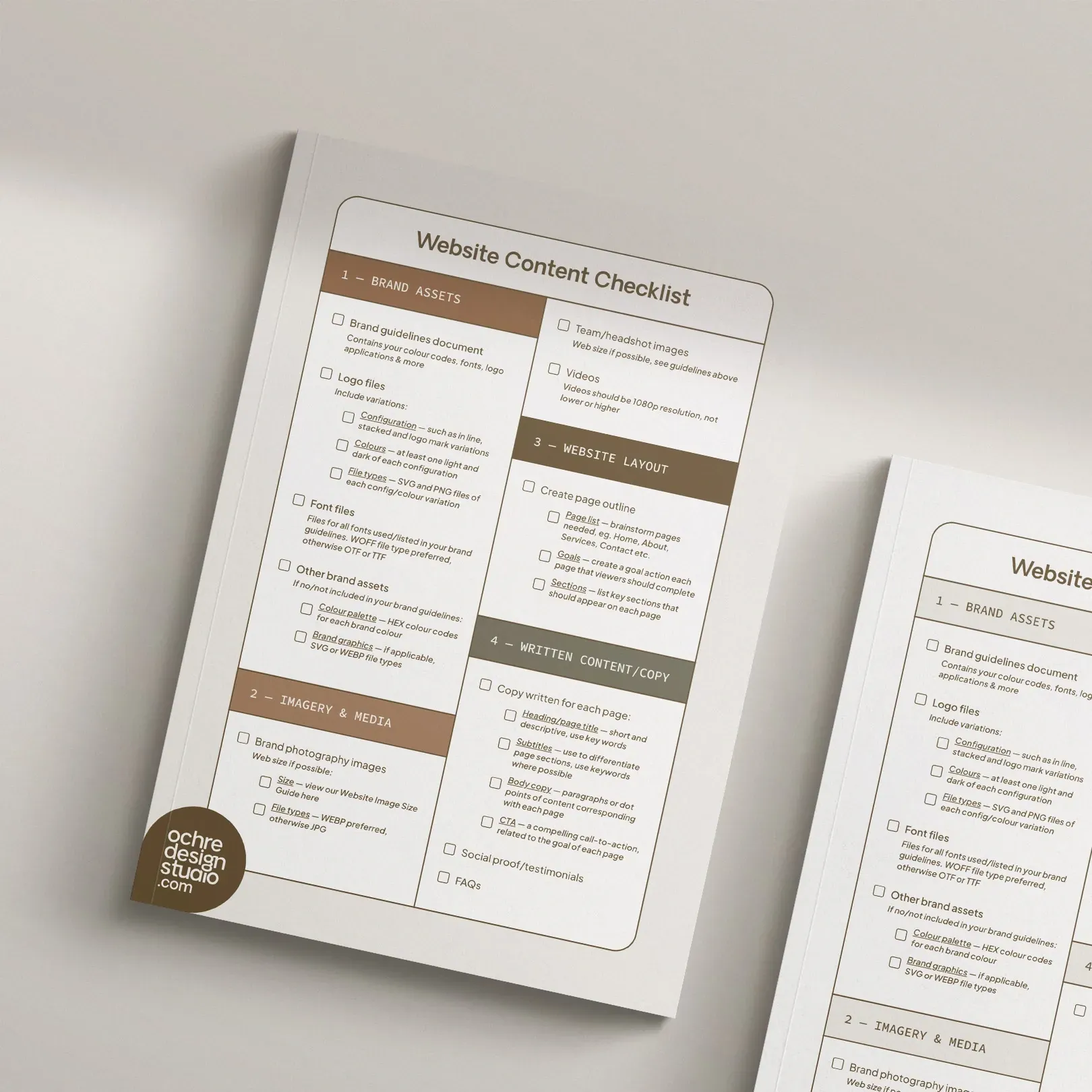 website content checklist, website design