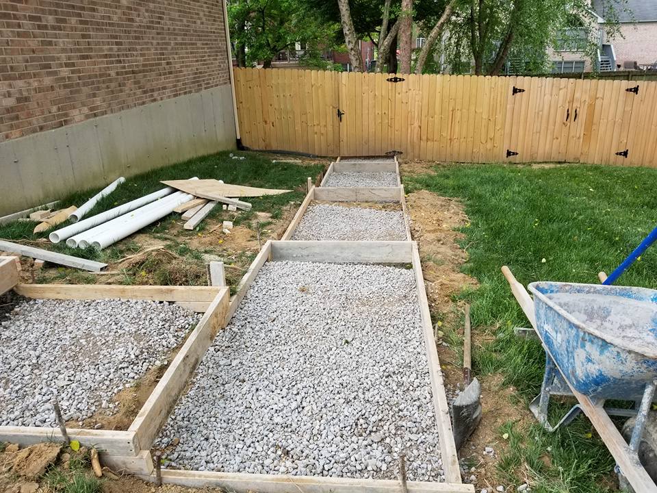 Concrete Sidewalk for Garage — Beginning of Sidewalk Construction 1 in Louisville, KY