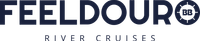 Um logotipo para os cruzeiros fluviais feeldouro em um fundo branco