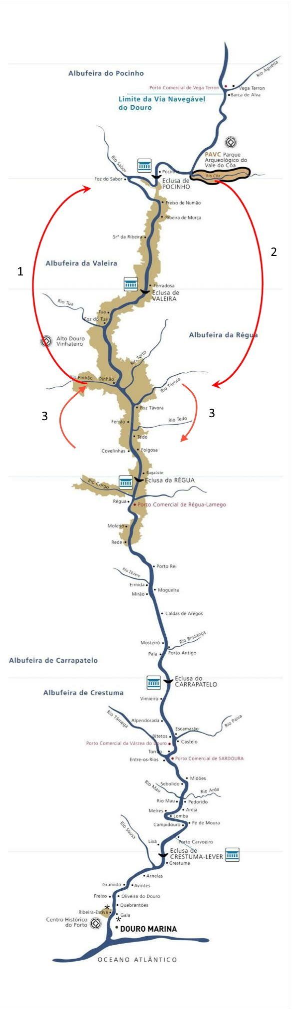A map of a river with a red circle in the middle.