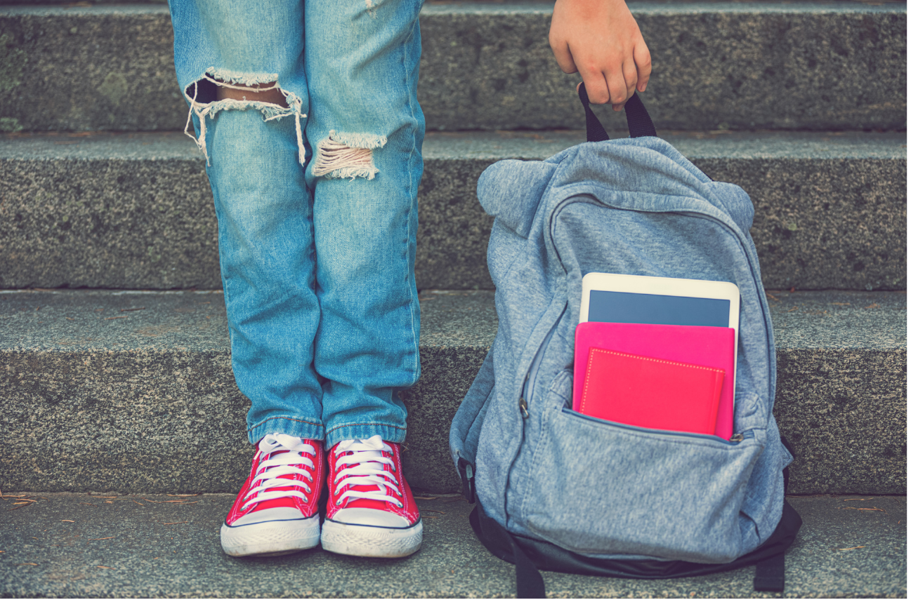 Child's tennis shoes and backpack.