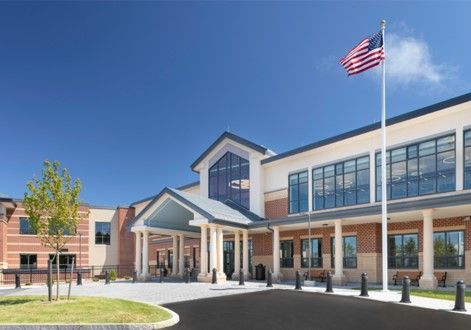 Outside of school building.