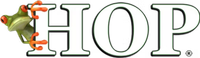 A logo for hop with a frog on it