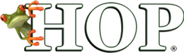 A logo for hop with a frog on it