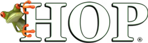 A logo for hop with a frog on it