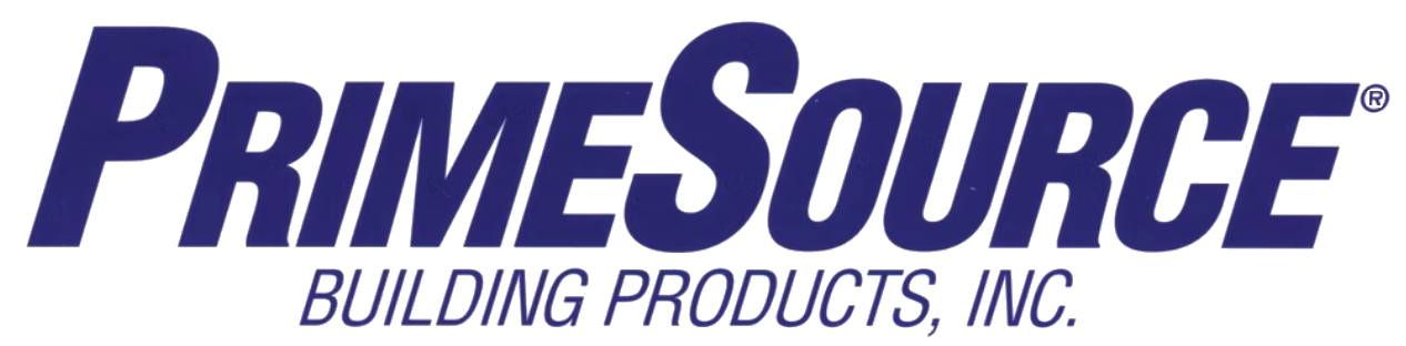 A blue and white logo for primesource building products inc
