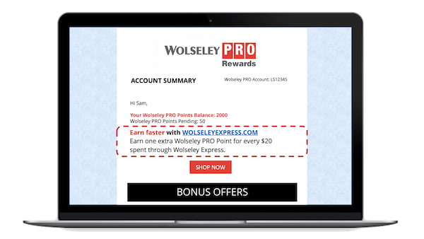 A laptop is open to a page that says wolseley pro rewards