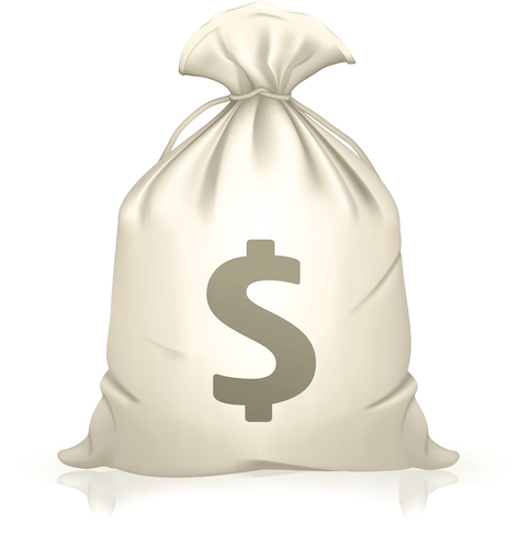 A white bag with a dollar sign on it