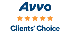 Avvo Clients' Choice Award 2021 for Kevin Pillion, blue and white badge with five stars.