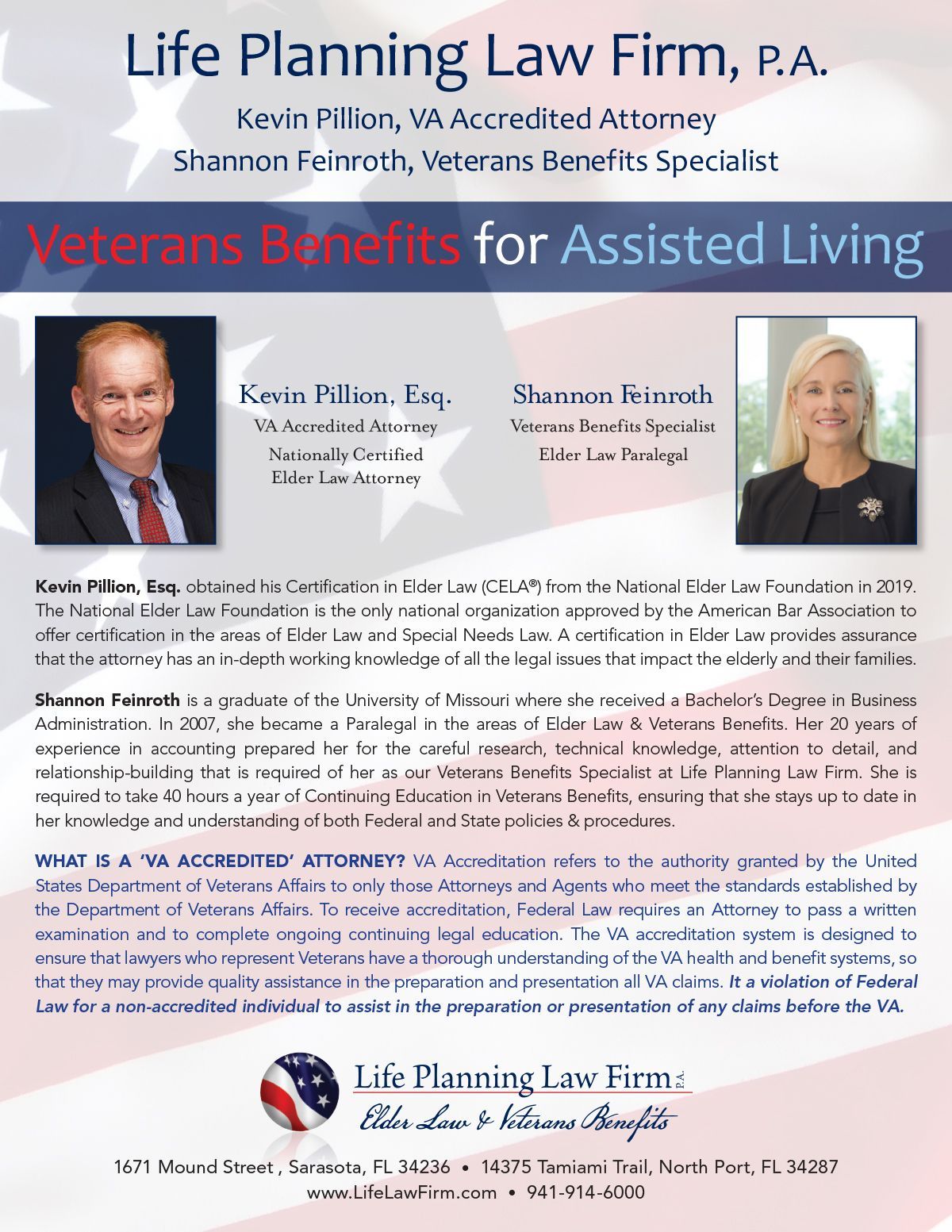 Advertisement for Life Planning Law Firm. Features headshots of Kevin Pilun and Shannon Felnroth. 
