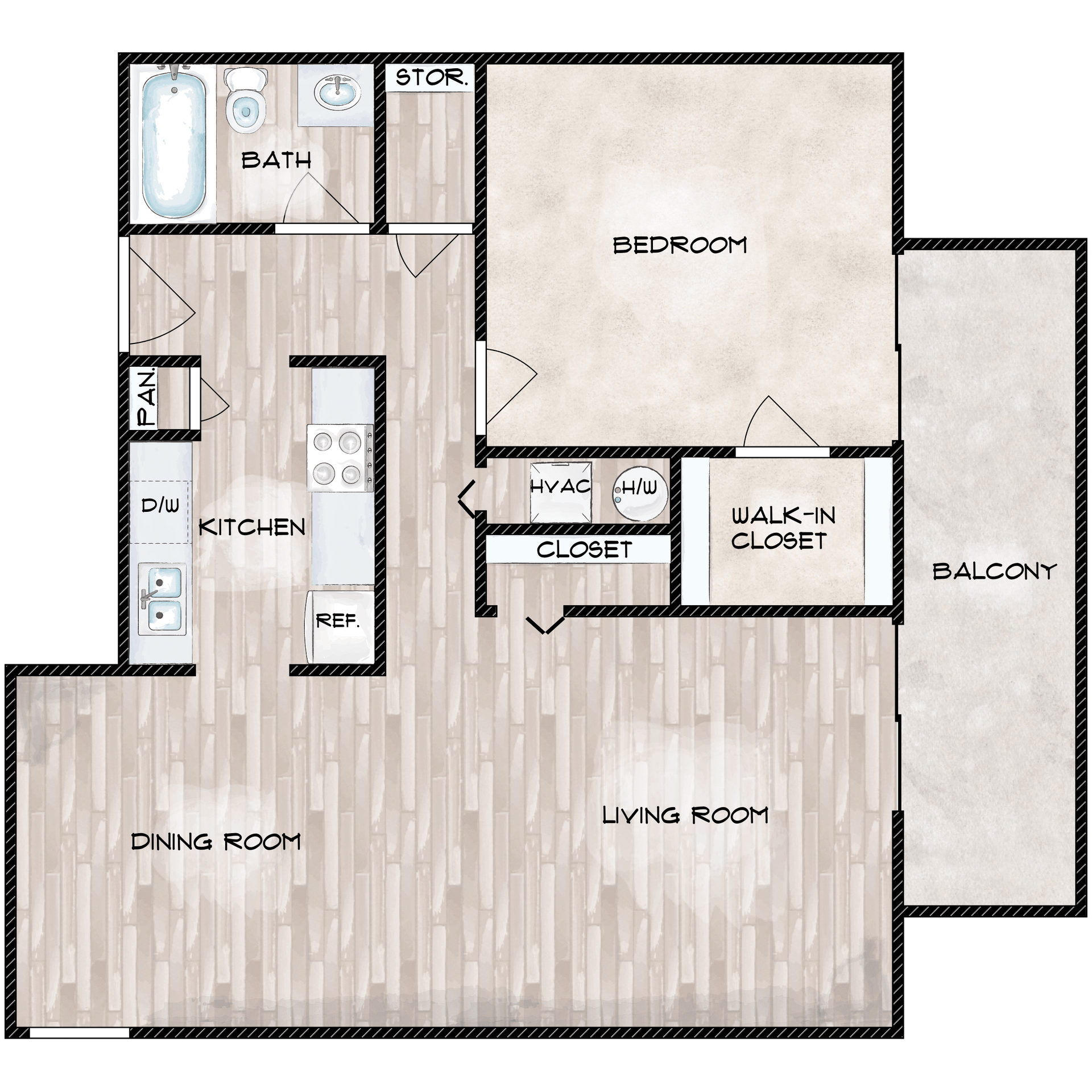 Floor Plan: 1 Bedroom · 1 Bathroom