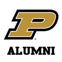 The logo for the purdue alumni football team is black and gold.