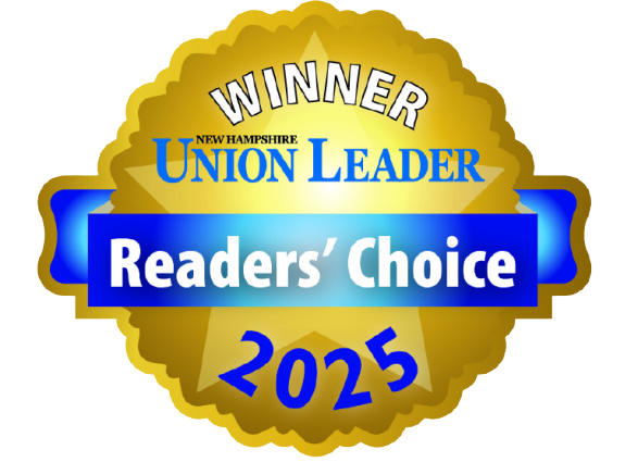 Winner Readers' Choice 2025 badge from New Hampshire Union Leader. Gold, blue, and white with star design.