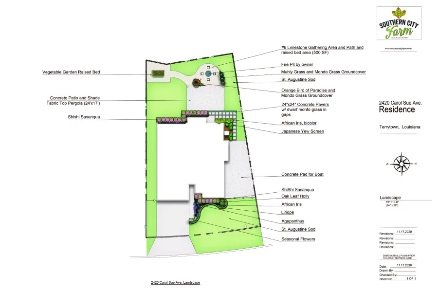 A drawing of a landscape design for a house.