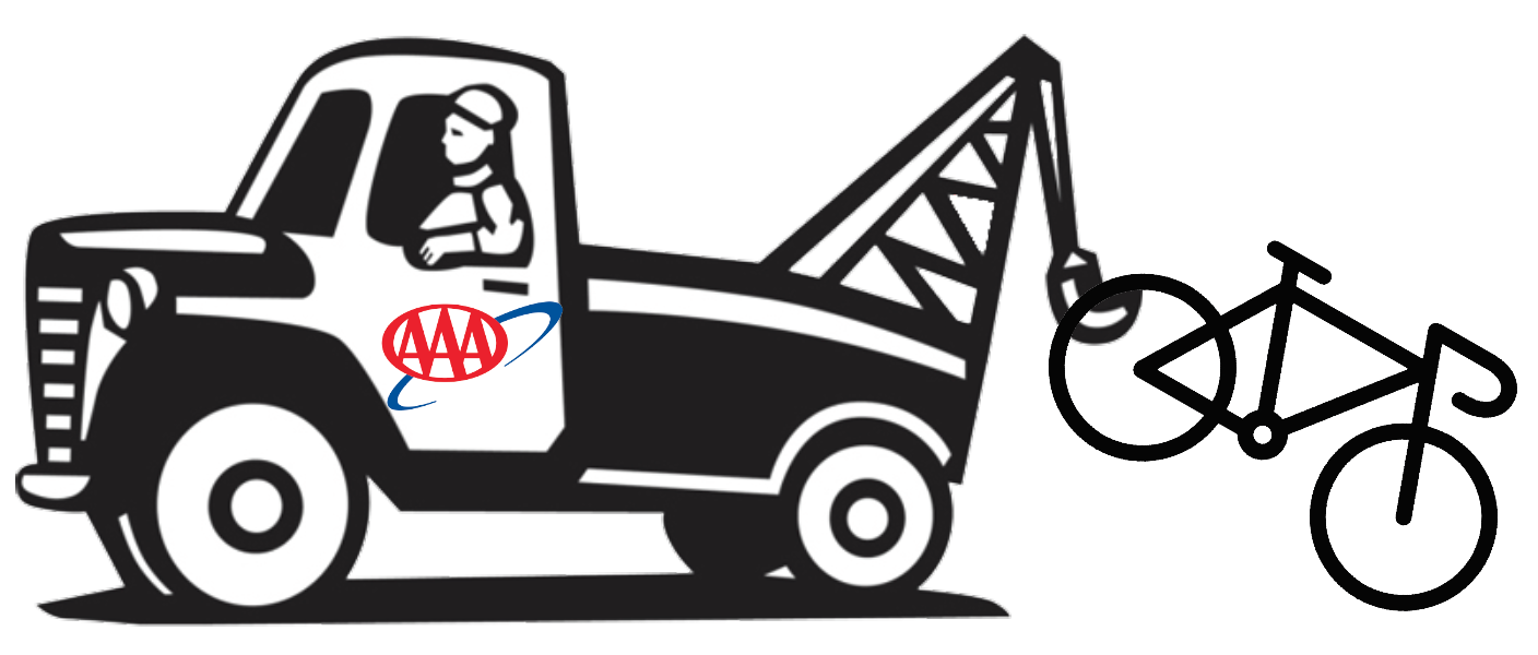 AAA tow truck towing a bicycle