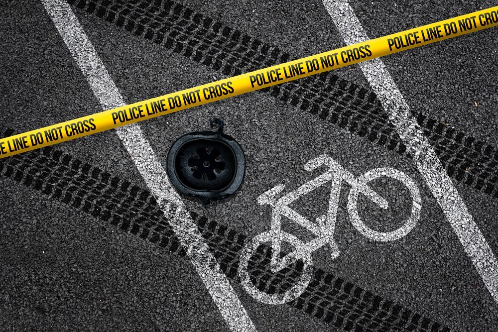 bicycle crime scene with police caution tape