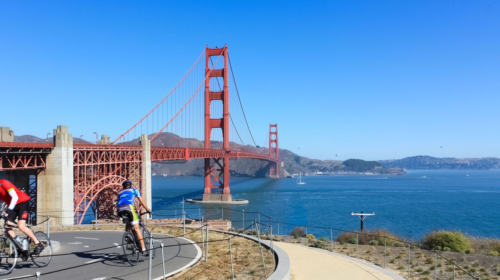 Golden Gate Bridge with Cyclists on bike trail